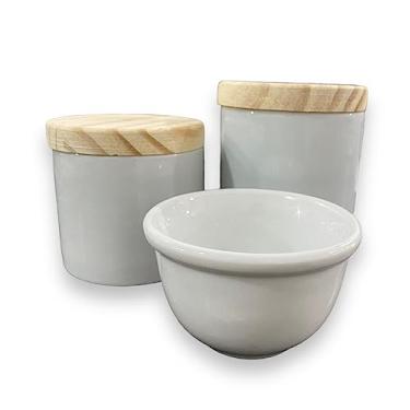 Imagem de Kit Higiene Bebê Porta Algodão Cotonete Molhadeira Porcelana