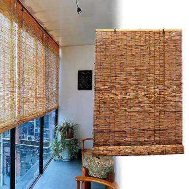 Imagem de Cortina de rolo para proteção solar 70% sombras - cortina de palheta, para janela de jardim interna e externa filtra suavemente a luz para o quarto, cortinas decorativas retrô tela de privacidade de bambu (tamanho: 100 x 155 cm (39 x 61 in))