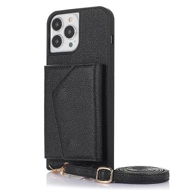 Imagem de CQSJX Capa transversal para iPhone 14 Pro Max/14 Plus/14 Pro/14, capa carteira de couro real com fecho magnético para cartão, preto, 14 Plus 6,7"