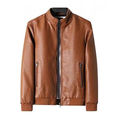 Imagem de Casacos de couro falso para homens, quente, clássico, gola, motocicleta, casaco com zíper completo, vintage, slim fit, manga longa, ar livre (Color : Yellow Lined, Size : XXXXXXXXL)