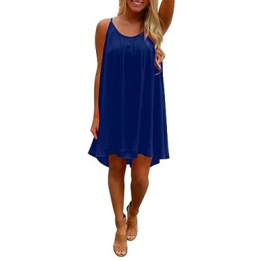 Imagem de Vestido casual de verão com gola sem mangas de chiffon vazado para ioga vestidos para mulheres, Azul, M