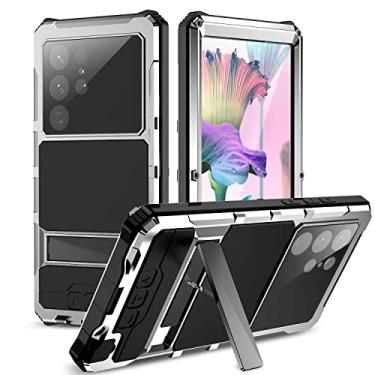 Imagem de Capa de metal compatível com Samsung Galaxy S23 Ultra, de grau militar, resistente, de corpo inteiro, com protetor de tela, capa rígida de alumínio com protetor de lente de câmera (S23 Ultra, prata)