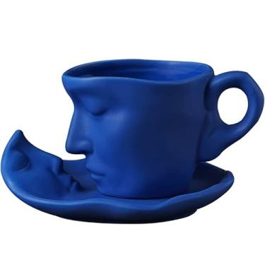 Imagem de Xícaras de chá e pires, conjunto de xícaras de café, conjuntos de chá para mulheres com colher, copos de café expresso para amantes do dia dos namorados, festa de casamento, chá da tarde em casa - azul (265 g)