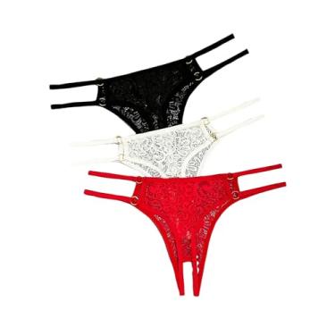Imagem de Milumia Conjunto de calcinhas femininas sexy lingerie sem virilha lingerie atrevida safada tanga conjunto de roupa íntima, Anel preto, vermelho, branco, G