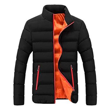 Imagem de Jaquetas de inverno masculinas acolchoadas com zíper e gola alta, casaco quente grosso com bolhas, jaqueta casual, 01#laranja, G