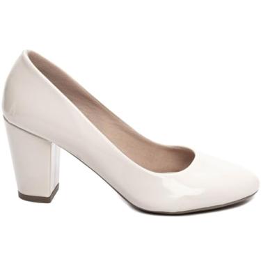 Imagem de Torricella, Sapato Scarpin Feminino Salto Alto Grosso Bloco Bico Redondo 7,5cm Cor:Branco;Tamanho:38