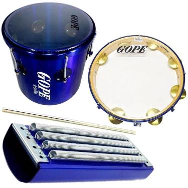 Imagem de Kit Percussão Selfie Azul Gope Pandeiro Repique Reco Reco