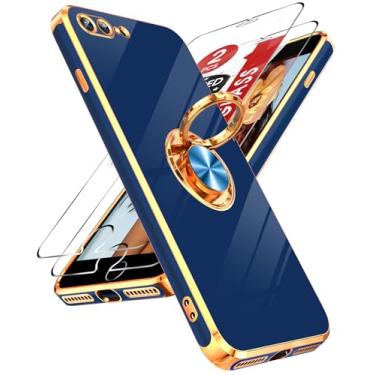 Imagem de LeYi Capa para iPhone 7 Plus Capa para iPhone 8 Plus: com protetor de tela de vidro temperado [pacote com 2] Suporte magnético giratório de 360° com suporte magnético, capa protetora para iPhone 7