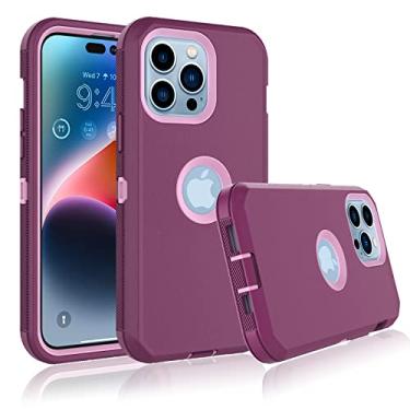 Imagem de Tiflook Capa compatível com iPhone 14 de 6,1 polegadas, 3 em 1, à prova de choque (capa de plástico + borracha de silicone macia), capa protetora resistente à prova de poeira, roxo rosado