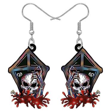 Imagem de DALANE Brincos de pedra de caveira de acrílico para o Dia das Bruxas, joias modernas, para mulheres, meninas, presentes, Medium, Acrílico, Sem pedra preciosa