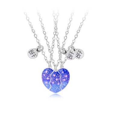 Imagem de COLORFUL BLING 2-3 peças, colar de coração meio dividido BFF fofo gato abacate combinando com pingente irmãs by Heart Friendship Jewelry, Zinco, Strass