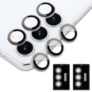 Imagem de aidvaia Protetor de lente de câmera transparente compatível com Samsung Galaxy S23 Plus, protetor de lente de vidro temperado com anel de liga de alumínio, capa de câmera decorativa antiarranhões
