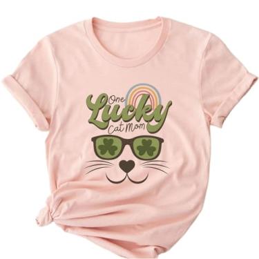 Imagem de Camisetas femininas do Dia de São Patrício com estampa da bandeira americana irlandesa túnica verde camiseta de verão de manga curta, rosa, G