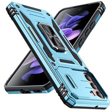 Imagem de YSLBWLE Capa para Samsung Galaxy S22 com suporte com capa de câmera, proteção de nível militar, suporte de anel de metal, capa amortecedora para Galaxy S22, azul claro 5-sam s22-04
