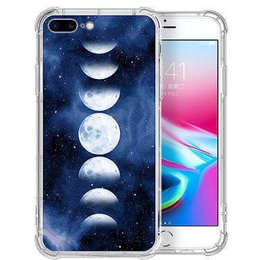Imagem de Bvkilrvc Capa compatível com iPhone 8 Plus, capa protetora transparente com lua estrelada gradiente para iPhone 7 Plus para meninas capa protetora de plástico à prova de choque TPU para iPhone 7/8