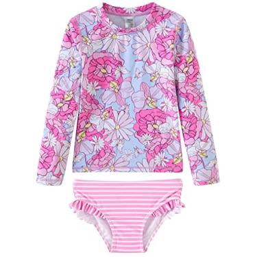 Imagem de UMELOK Conjuntos Rash Guard para bebês e meninas com calcinha de biquíni, Rosa, dália, 7 Anos