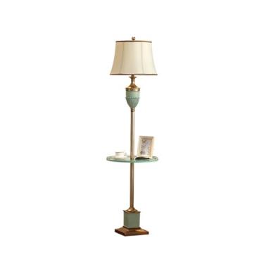 Imagem de Luminárias de Chão Luminária de chão de resina simples americana, abajur de tecido, luz de chão para sala de estar, quarto, cabeceira, mesa de café Estilo (Color : B-with shelf)