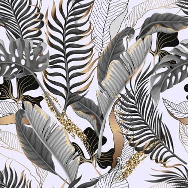 Imagem de Papel de parede vintage de 45 cm x 299 cm folha preta dourada tropical floresta de palmeiras autoadesivo à prova d'água folhas da selva papel de parede murais de papel de parede para quarto sala de