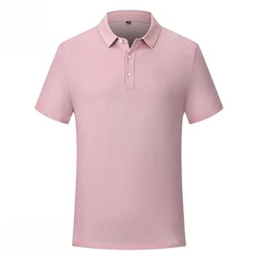 Imagem de Polos masculinos cor sólida clássico ajuste tênis camiseta leve umidade wicking seco regular ajuste estiramento colarinho verão moda(Color:Pink,Size:S)