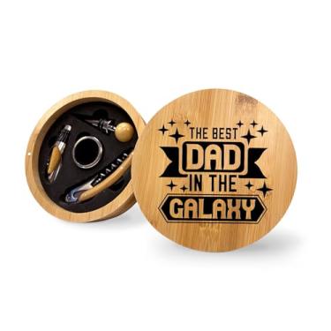 Imagem de The Best Dad In The Galaxy Conjunto de ferramentas de abridor de garrafas de vinho de bambu, conjunto de vinho para homens, kit de vinho, ferramentas de vinho essenciais, ideia de presente de