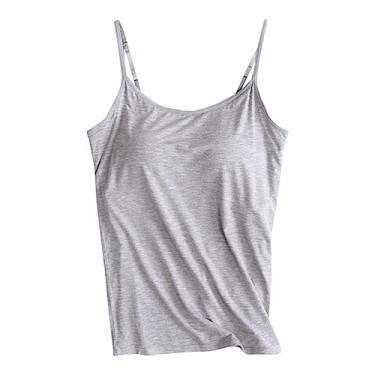 Imagem de Regatas com sutiãs embutidos para mulheres alças finas ajustáveis camiseta verão atlético treino básico camisetas, Cinza, 5G