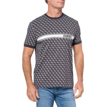 Imagem de GUESS Camiseta masculina de manga curta Eco Jamey, Estampa preta e branca 4g Aop, G
