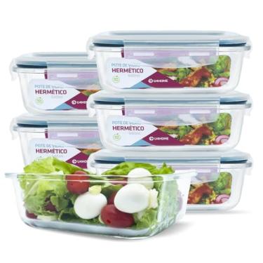 Imagem de KIT 6 Potes de Vidro Retangular com Tampa Hermética 640ml (Azul)
