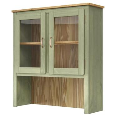 Imagem de PENSE DENTRO DA CAIXA Oratório em Madeira Maciça com 2 Portas de Vidro - Móvel Rústico Tipo Cristaleira - Móveis Clássicos Estilo Luis XV - Mobília Provençal - Verde Oliva