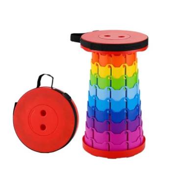 Imagem de Banqueta dobrável para acampamento, banquinho dobrável e telescópico, banco de armazenamento, para viagens ao ar livre, banco dobrável de plástico ajustável, banco telescópico arco-íris, para