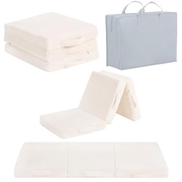 Imagem de Givjoy Colchão dobrável para crianças, tapete de cochilo triplo, dobrável, lavável, para dormir, sofá-cama futon de três dobras com bolsa de armazenamento para meninas e meninos