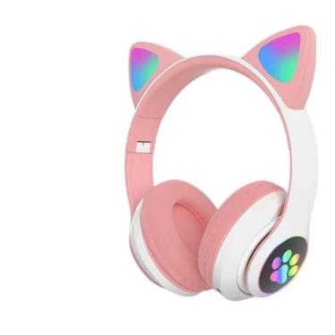 Imagem de Waillynice Fone de ouvido sem fio BT com controle de microfone LED infantil menina estéreo música capacete fone de ouvido Bluetooth (rosa branco)