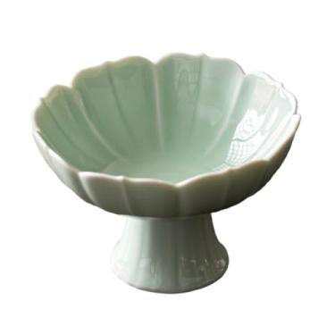 Imagem de Ioensy Suporte de tigela de frutas com pés de cerâmica pedestal tigela lanches placa peça central sobremesa expositor para sala estar cozinha, luz verde