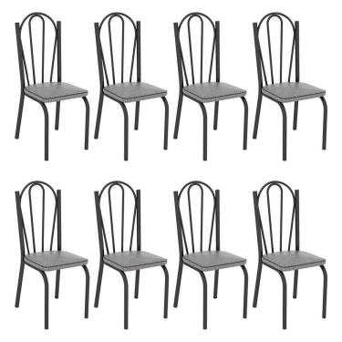 Imagem de Kit 8 Cadeiras De Cozinha Alabama Estampado Platina Pés De Ferro Preto