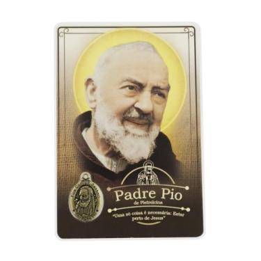 Imagem de Cartão Lembrança Pingente Medalha Padre Pio