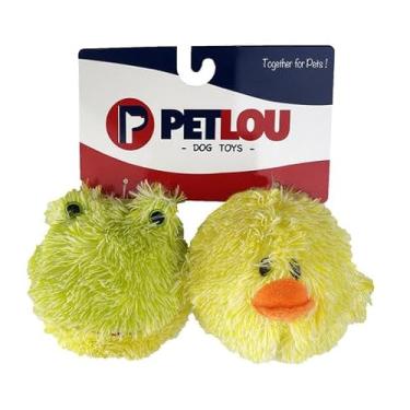 Imagem de Pet Lou EZ Squeaky Ball Pacote duplo, pintinho e sapo, 10 cm de diâmetro, amarelo, pelúcia, brinquedos e suprimentos para animais de estimação