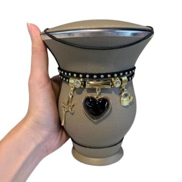 Imagem de Kit Chimarrão: Cuia de Porongo Revestida, Pulseira/Choker - Diversas Cores (Areia coração preto)