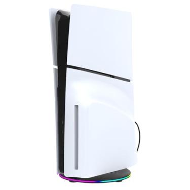 Imagem de Suporte vertical LED para disco PS5 Slim e edição digital com 14 modos de luz, substituição de suporte de base RGB para console PS5 Slim com parafusos e cabo USB (preto)