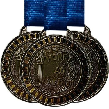 Imagem de Kit 20 Medalhas Honra Ao Mérito Participação 45cm Com Fita bronze