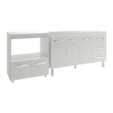 Imagem de Mobília Decor, Armário Cozinha Balcão Gabinete de Pia 140 cm Carine e Balcão Para Microondas e Forno Elétrico Amanda Branco