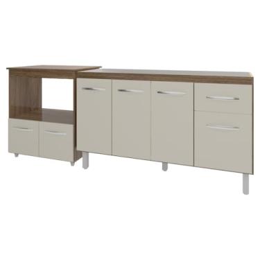 Imagem de Mobília Decor, Balcão Armário Cozinha Gabinete de Pia 140 cm Camila e Balcão Amanda Parana Microondas e Forno Elétrico Savana Off White