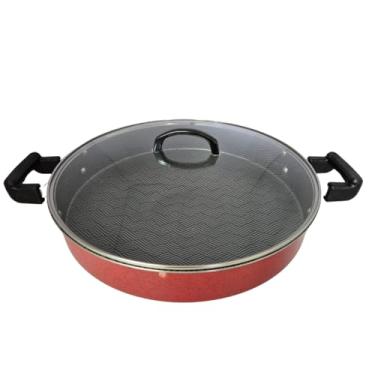 Imagem de Tacho Panela Grande Disco de Arado Alumínio Antiaderente 40cm Com Tampa De Vidro (Vermelho)