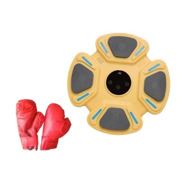 Imagem de UGPLM Almofada de treinamento para máquina de boxe, almofada de socos com saco de areia, treinamento de reação, treinador de boxe com música USB, Amarelo com Luvas