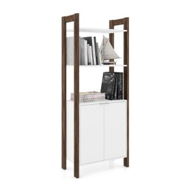 Imagem de Estante Escritório Multiuso com 2 Portas Mutimóveis CR25004 Branca/Nog