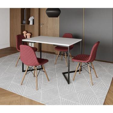 Imagem de Mesa Jantar Industrial com 4 Cadeiras Estofadas Vermelha Madeira Tampo