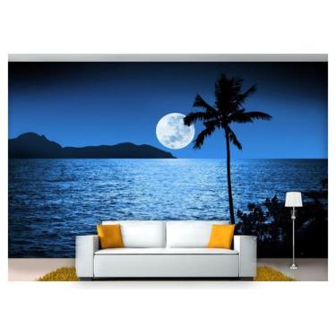 Imagem de Papel De Parede Lua Noite Praia Coqueiro 3D 7,50m² Lua18 - Você Decora