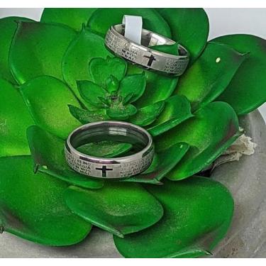 Imagem de Anel Aliança Masculino Feminino Oração Pai Nosso Cruz Aço Inox 316L In