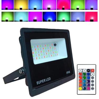 Imagem de Luminária Refletor Holofote De Leds Luz RGB Colorida 100W Com Controle