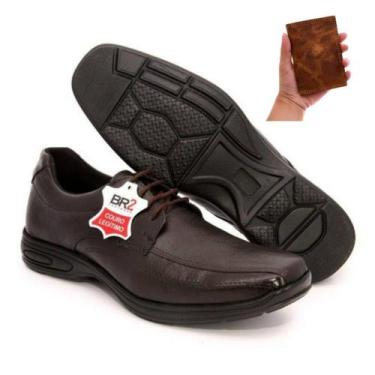 Imagem de Kit Sapato Social Masculino Couro Anti Estresse Palmilha Confort Gel +