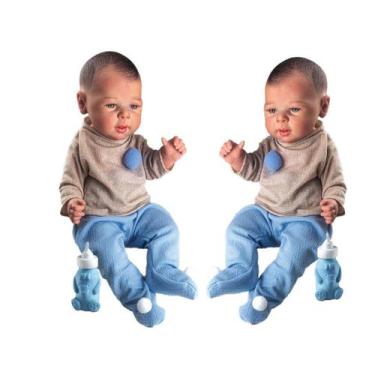 Imagem de Kit 2 Bebê Reborn Menino Azul Brinquedo - Milk Brinquedos