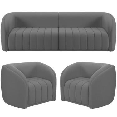 Imagem de Kit Sofá 4 Lugares Para Sala 292cm com 02 Poltronas Lazio M03 Veludo C